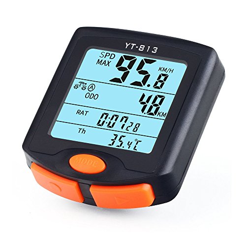 Teckcool Fahrradcomputer mit LCD-Anzeige, Tachometer und Kilometerzähler, kabellos, wasserdicht