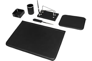 MARUSE Ensemble de bureau 6 pièces – 100% cuir pleine fleur – Fabriqué à la main en Italie par des artisans experts – Élégant et fonctionnel, idéal pour le bureau - Noir
