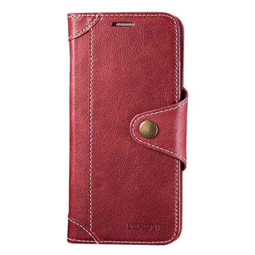 Funda Galaxy S7  Lensun Funda de Cuero Genuino con Cartera para Tarjetas y Cierre Magnetico para Samsung Galaxy S7 5 1  - Rojo Vino  S7-GT-WR 