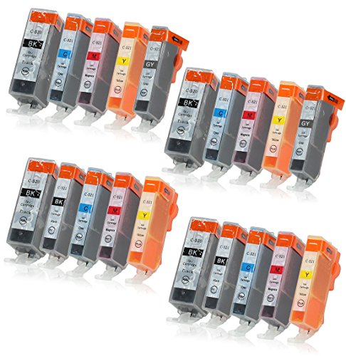 20 Druckerpatronen mit Chip und Füllstandsanzeige kompatibel zu Canon PGI-520 / CLI-521 (4x Schwarz, 2x Photoschwarz, 4x Cyan, 4x Magenta, 4x Gelb, 2x Grau) passend für Canon Pixma MP-980 MP-990