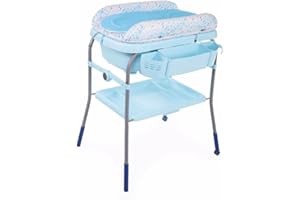 Chicco Cuddle & Bubble Vaschetta Bagnetto Fasciatoio Neonato Ergonomico con Materassino e Morbido Riduttore, Altezza Regolabile, Chiusura Compatta, Parent Organizer 2 Ruote, Max 11kg - Ocean, Azzurro