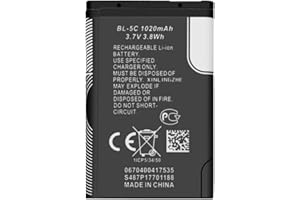 QOUTMCUY BL-5C Akku，1020mAh Li-Ion Ersatzakku für Nokia 1100 1600 2310 3100 3110 3120 5030 6030 6230 6270 6600 N70 und DIGITRADIO 1/2,TECHNIRADIO 6/RDR,wiederaufladbare Akku kompatibel mit Haushaltsradio. (1)