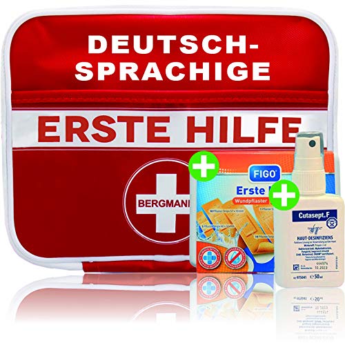 3 in 1 Erste Hilfe Set"BERGMANN" ?Deutschsprachiger Inhalt?+ GRATIS Cutasept Desinfektionsmittel + 1. Hilfe für den Notfall, Wandern, Reise, Zuhause und Kinder