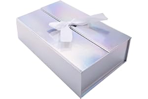FADCAER Boîte Cadeaux, Argent Boite Cadeau Magnetique avec Couvercle, Vide Décorative Boîte avec Ruban pour Noël, Mariages Anniversaire et Emballages Présent,Le Mariage, Boite Cadeau Sint-Valentin (Silver)