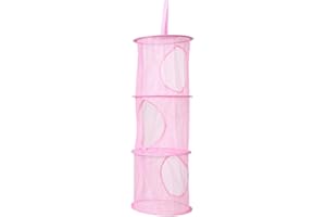 HOMEYUSER Storage Net Kids Toy Organizer Hanging Storage Net 3 Tiers Portable Foldable Mesh Wall Door Closet Kids Toys Organizer Laundary Basket Hanging Shelves Pockets (Pink)