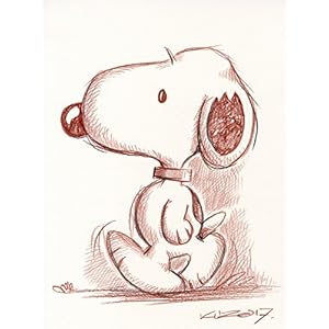 Original Rötelzeichnung auf Zeichenkarton: Peanuts Walking Snoopy / 24x32 cm