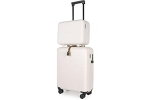 JLY Premium Makeup Travel Case + Small Cabin Suitcase 2 Pcs Set, 100% German Bayer Polycarbonate, Excellent Organisation & Wet/Dry Separation, Cosmetic Organiser & 4 Wheel Hand Luggage (Ivory White)