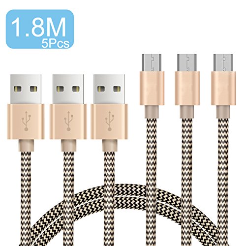 OTISA 5Pack 1.8m Nylon Micro USB auf USB Kabel High Speed USB 2.0 Datenkabel für Android Smartphones Samsung /HTC / Nokia/ LG