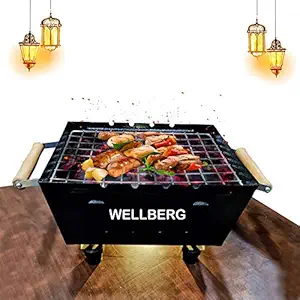 Wellberg Charcoal Barbeque Grill with Accessories 4 Skewers, 1 Tong, 1 Gloves (Small)