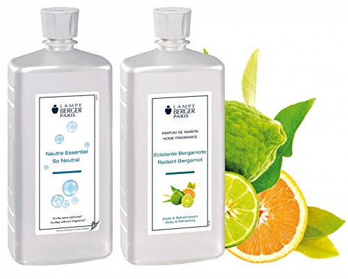 Lampe Berger Vorteilsset - 2 Düfte - 1000 ml Neutral und 1000 ml Fruchtige Bergamotte / Eclatante Bergamote inkl. EO Shopping Bag