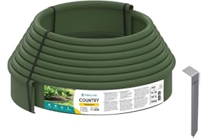 STANDARTPARK VODALAND - Kit de Borduras de Jardín - Rollo de 10 Metros, Color Verde-Oscuro con Piquetas | Borduras Prácticas y Flexibles para Bordes y Delimitadores de Jardines