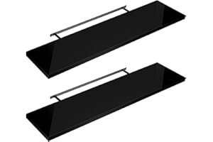 Shelfinity Set of 2 Black Floating Shelves for Wall | 80cm High Gloss Modern Wall Shelves | For Bedroom Living Room Bathroom Kitchen Office | Floating Shelf Unit Ideal for Display & Storage