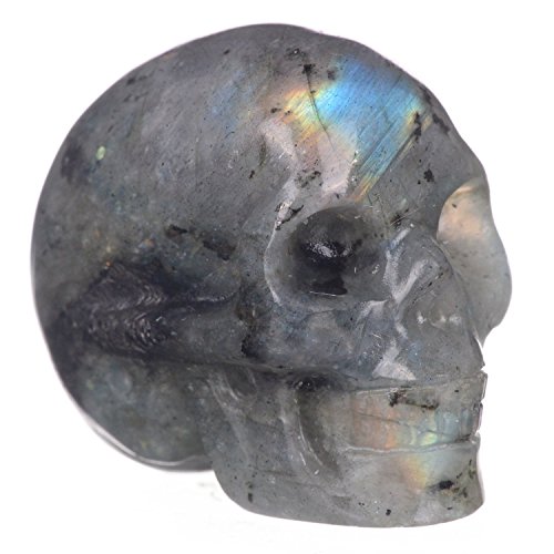 Mineralbiz 1.3 "-1.5" Natürliche Labradorit Hand geschnitzte Kristallschädel-Edelstein Menschliche Schädel-Kopf-Skulptur Healing Reiki
