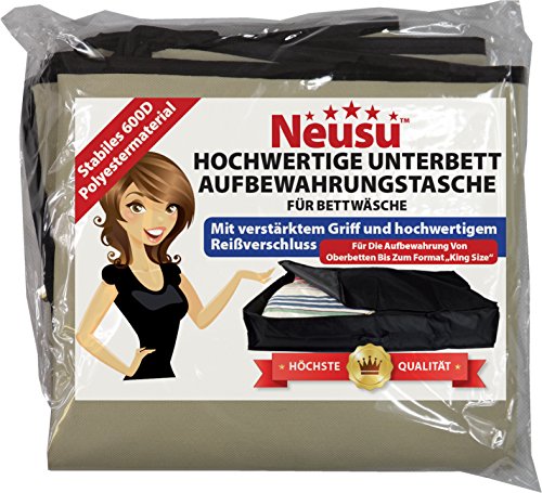 Neusu Belastbare Unterbett-Aufbewahrungstasche Für Bettwäsche – Stabiles 600D Polyestermaterial Mit Verstärktem Griff – Für Die Aufbewahrung Von Oberbetten Bis Zum Format „King Size“ (96 cm x 48 cm x 18 cm) – Alternative Zur Blanket Box - 2