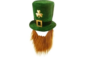 HENBRANDT Adult Deluxe Green Leprechaun Top Hat with Ginger Beard St Patrick's Day Accessories Velvet Hat One Size Irish Fancy Dress Costume Accessory for Men and Women