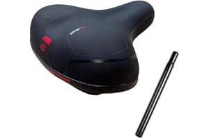 MADICKS Sella Nera per Bici city bike confort - Molto comoda per uomo e donna - Completa di morsetto - Grande seduta Black + Canotto/Tubo Reggisella in Acciaio Sella Bici MTB