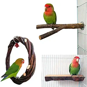 kathson Bird Perch for Cage, Parrot Swing Toys, Natural Apple Wood Circle Ring Parakeet Perch Swing Toys, Birdcage Stands Platform Pet Bird Toys for Budgie Conure Finches Exercise