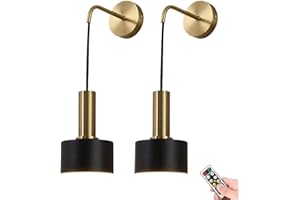 HUOCAI Battery Operated Wall Sconces Set Of 2, Modern No Wire Wall Lamp with Remote and led Light Bulb, Dimmable Adjustable Copper Lighting Fixture for Indoor Bedroom Bedside Decor/Living Room/Hallway