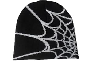 RYMAUP® Spider Web Hat Y2k Baggy Slouchy Beanie Cap Skull Cap Beanie, Autumn Spring, Spider Web Beanie, Slouch Beanie, Lightweight Jersey, Black Pink