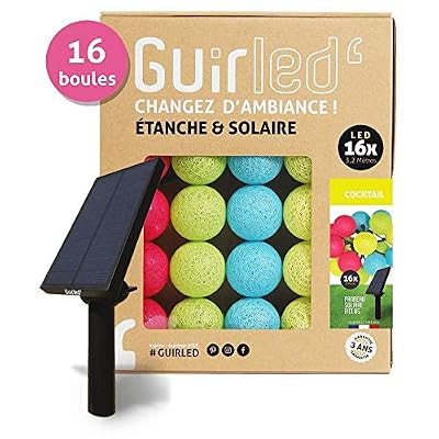 GuirLED Guirlande d'extérieur boules lumineuses LED - Étanche IP65 - Panneau solaire haut rendement - ON/OFF automatique - Nouveau modèle Cocktail