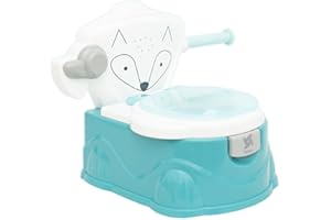 Orinal Bebé para aprender a ir al baño Foxy de Twinly – WC infantil con reductor para el váter - Con porta rollos de papel y tirador de cadena simulado - Vaso interior extraíble (Azul)