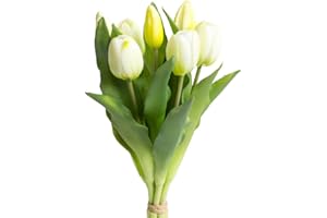 ‎BOTANIC-HAUS Botanic-Haus künstliches Tulpenbündel/künstlicher Tulpenbund Sandy mit 4 Tulpen und 3 Tulpenknospen Farbe: Creme-weiß real Touch