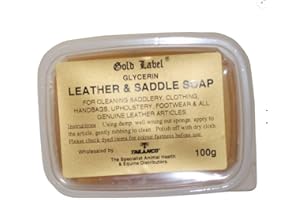 NATURE CHILD Gold Label Saddle Soap, - Hard Glycerin soap Bar - Ideal to use for cleaning saddles, handbags, upholstery, footwear and all genuine leather products. (100g)