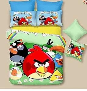 Home Desire bedsheet for Kids Double Bed, kidzee bedsheets for Kids, Double Bed bedsheet with 2 Pillow Cover for Kids (230 x 250 cm) (Angry -Bird)