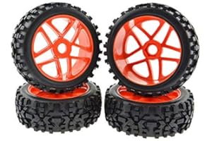 Pxyelec Red RC Pentagram Wheel Rims Tyre Tires Hex 17mm for 1:8 Off-Road Vehicle Pack of 4