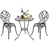 【Komfortable Sitzmöglichkeit】 In der Tischplatte ist eine Öffnung für Sonnenschirmeein. Damit können Sie im Schatten sitzen. Das Sitzteil und die Rücklehne der Stühle ist ergonomisch geformt und sorgt für komfortable Sitzmöglichkeit.