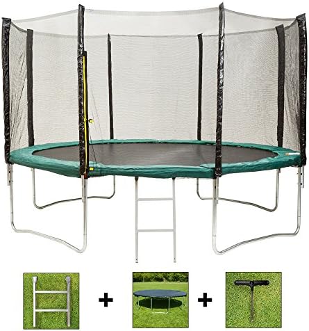 AirBounce 6ft/8ft/10ft/12ft/14ft/16ft/7 x10ft/ 8x12ft Round and Rectangular Trampolines - with Free Safety Enclosure, Ladder, Weather Cover and Spring Tension Tool (16ft Green Pro)