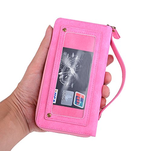 Czj-Innovation Wallet Case Cover Leather Case Magnetic Zipper for iPhone7 (iPhone7, Retro Pink)