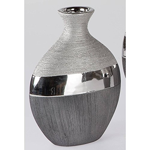 Deko Flaschen Vase LUXOR H. 25cm B. 19cm silber grau Keramik Formano