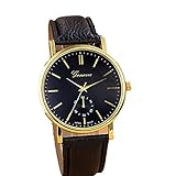 Minetom Mode Strass Runden Zifferblatt Leder Armband Dekoration Quarz Analog Uhr Wrist Watch Unisex ( Schwarz )