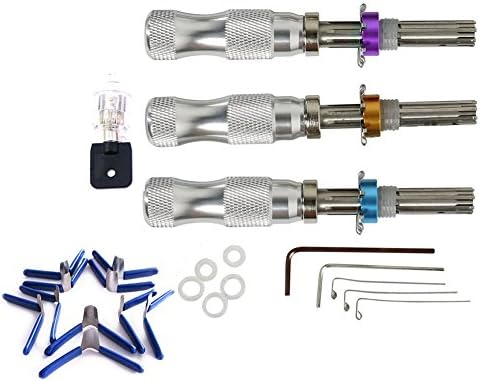 Coolinga 7 Pin Tubular Door Opener Lock Pick Set 7.00mm 7.5mm 7.8mm and Crystal Professional Visible Cutaway of Training Lock Klom Padlock Shims Picking Tool for Locksmith Practice Kit Set