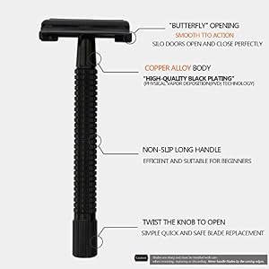WEISHI PVD-Black-Plating Long Handle Version Butterfly Open Double Edge Safety Razor Twist to Open Men's Shaver - Image 2