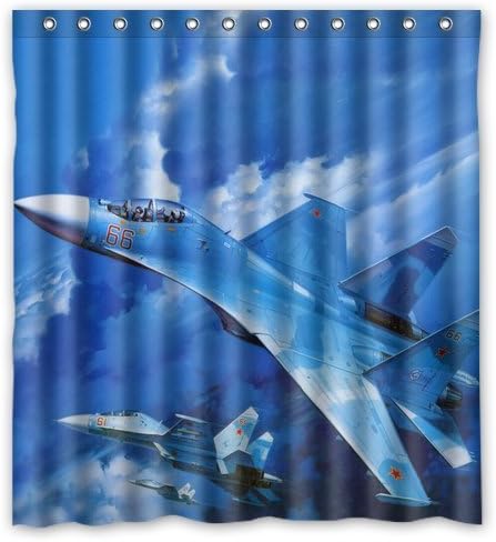 Personalized Custom Airplanes Fighter Waterproof Fabric Bathroom 66"(w) x 72"(h) Shower Curtain Shower Rings Included