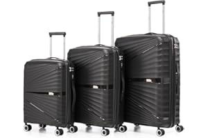 1990s Juego de Maletas expandibles Polipropileno 3 Piezas|Maleta Cabina 55x39x21.5cm|Mediana expandible 65cm|Grande Extensible 75cm (Negro)