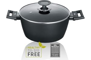 Berndes Marmite 24cm- Aluminium à induction-Avec couvercle en verre- Pour tous feux et induction- Revêtement anti-adhésif-Compatible avec les plaques à induction-Poignées douces au toucher- 11345-Noir