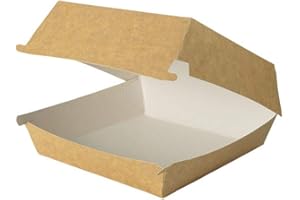 GREENBOX Take Away Burger Box 100 Stück I Burgerboxen mit Klappdeckel I Hamburger Box aus Frischfaster-karton I To Go Burger Verpackung fettbeständig braun-weiß 14,5 x 14,5 x 8 cm I recycelbar
