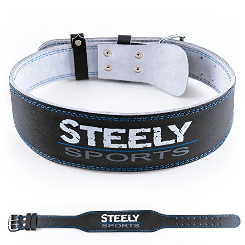 Steely-Sports Herren Gewichthebergürtel Leder / Trainingsgürtel Farbe: schwarz Größe: S-M-L-XL-XXL ( Bodybuilding Gürtel, Gurt Gewichtheben, Fitnessgürtel, Kniebeugen )