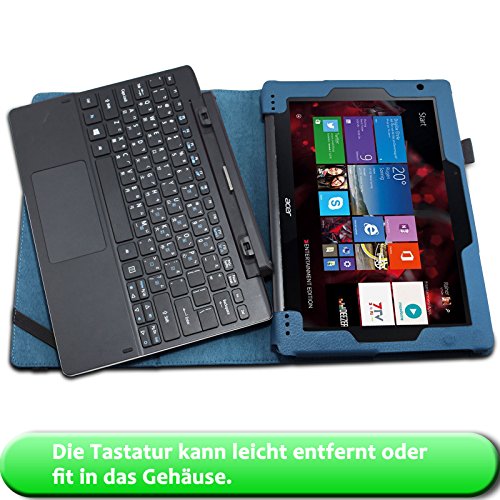 Infiland Acer Aspire Switch 10 E Pro7 SW3-013 Hülle Case -Slim Fit Folio PU-lederne dünne Kunstleder Schutzhülle Cover Tasche für Acer Aspire Switch 10 E (10,1 Zoll) Notebook (mit Auto Schlaf / Wach Funktion, Tablet und Tastatur sind nicht entgehaltet)(Dunkleblau) - 5