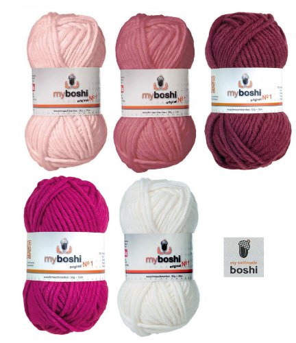 Mix-Sortiment myboshi Baby Girl 5x50g (weiß 191, magnolie 138, himbeere 139, brombeere 164, magenta 162) + 1 myboshi Label