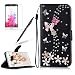 Produktbild Girlyard für LG Stylus 2 LS775 Diamant Lederhülle, Bling Glitzer DIY Crystal Schutzhülle Luxus Premium PU Flip Case mit Lanyard Strap Standfunktion Kartenfach Magnetverschluss Etui für LG Stylus 2 LS775 Rosa Schmetterling Blumen