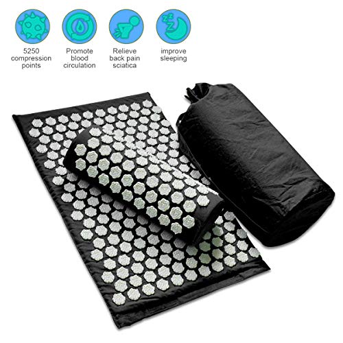 Benooa Esterilla Masaje Acupresion y Almohada Pinchos Para El Dolor De Espalda y Cuello Dolor Ciático,Insomnio,Alivio Muscular Relajación For Acupresion flor de Loto Mejorada