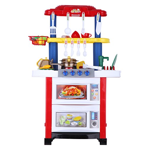 Excelvan 758A - Cocina de Juguete de Tamaño Grande (Cocina Electrónica, con Luz Agua y Sonido, Imaginación, con Batería), Colorido