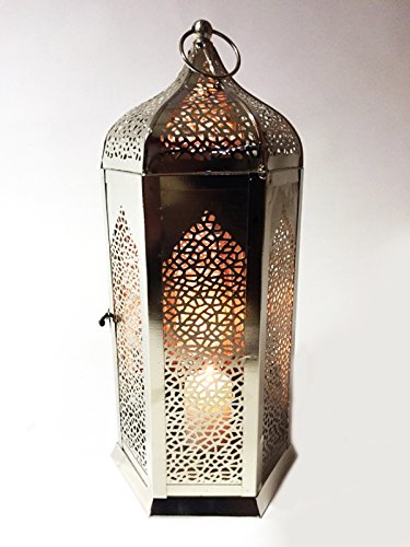 Orient Orientalische Silberlaterne Laterne Windlicht Silberfarbig Fida gross