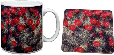 Red Flower Cactus Mug and Table Coaster, Ref:FL-2MC