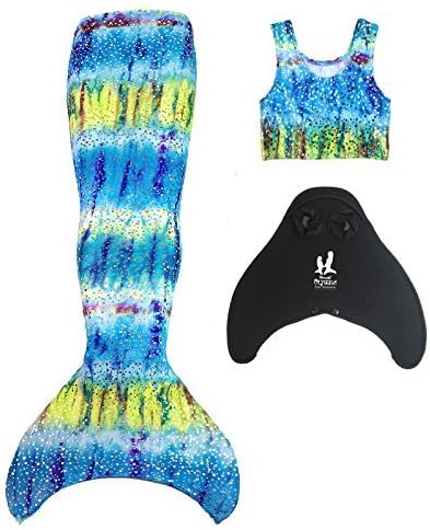 Uramermaid 3pcs Olympic Mermaid Tail For Swimming. Includes the Olympic Mermaid Monofin and Matching Tankini Crop Top (8-9, Hannah's Barbados Green)