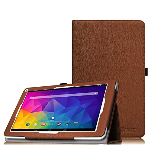 Fintie Odys Ieos Quad white Edition X610092 / Ieos Quad Pro Office Edition (10,1 Zoll) Tablet-PC Hülle - Slim Fit Folio Kunstleder Schutzhülle Cover Tasche mit Ständerfunktion und Stylus-Halterung, Braun
